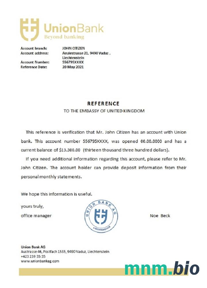 Przykład referencyjny Liechtenstein Union Bank w formatach Word i PDF